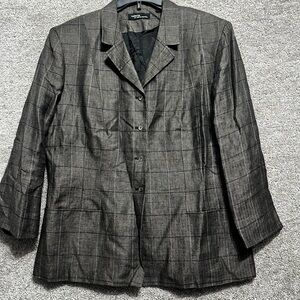 Valerie By Valerie Stevens Woman’s 100% Linen Beige Plaid Blazer Career Size 16